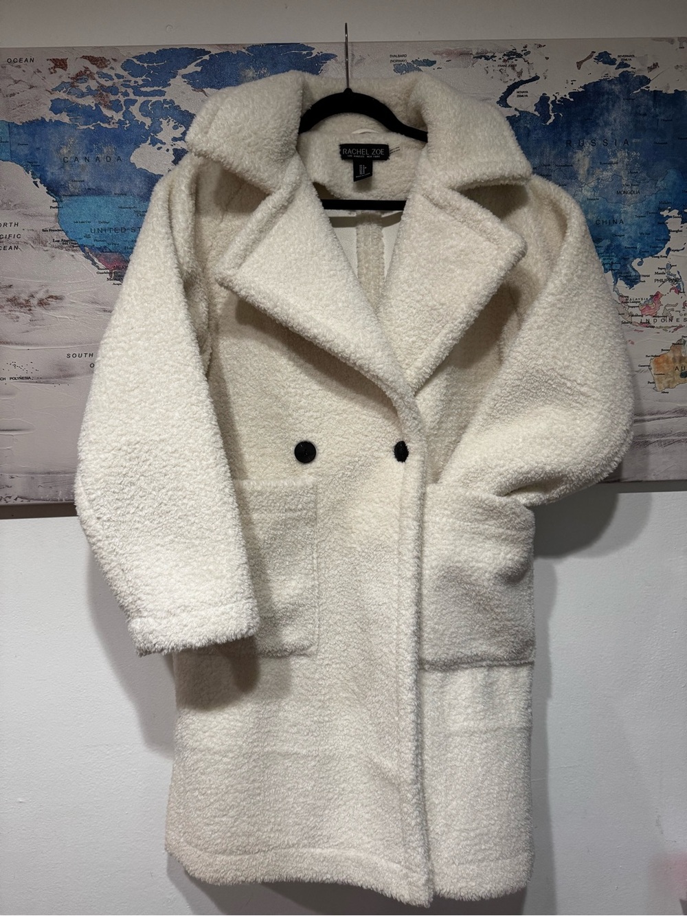 Rachel Zoe White Teddy Double-Breasted Coat